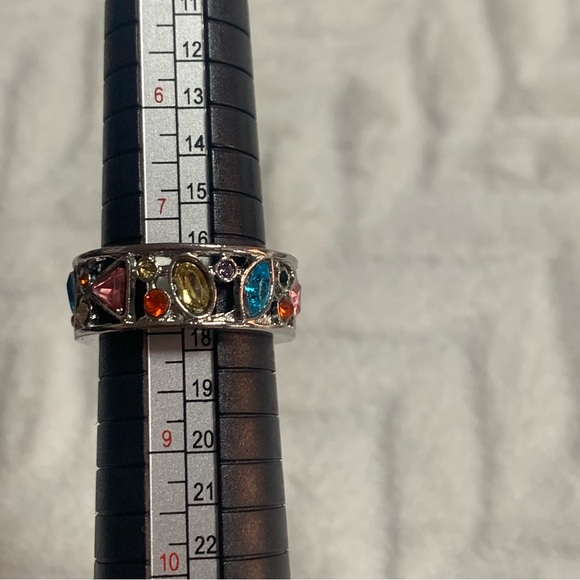 Geometric Multi-color Rhinestones Silver Plate Ring - Picture 7 of 7
